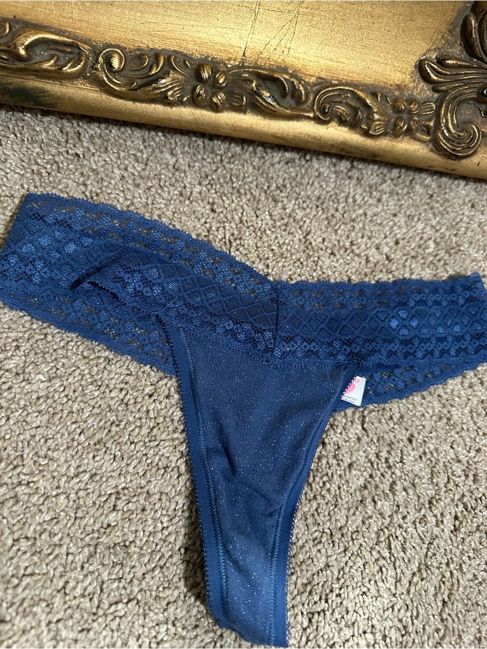 New Victoria's Secret 2011 Cotton Lingerie Low Rise Thong Size XS Blue Lace